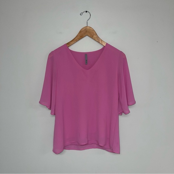 Jolie Blouse Women's Size Small‎ Pink Flare Short Sleeves Lined Barbie Bubblegum - Picture 2 of 7
